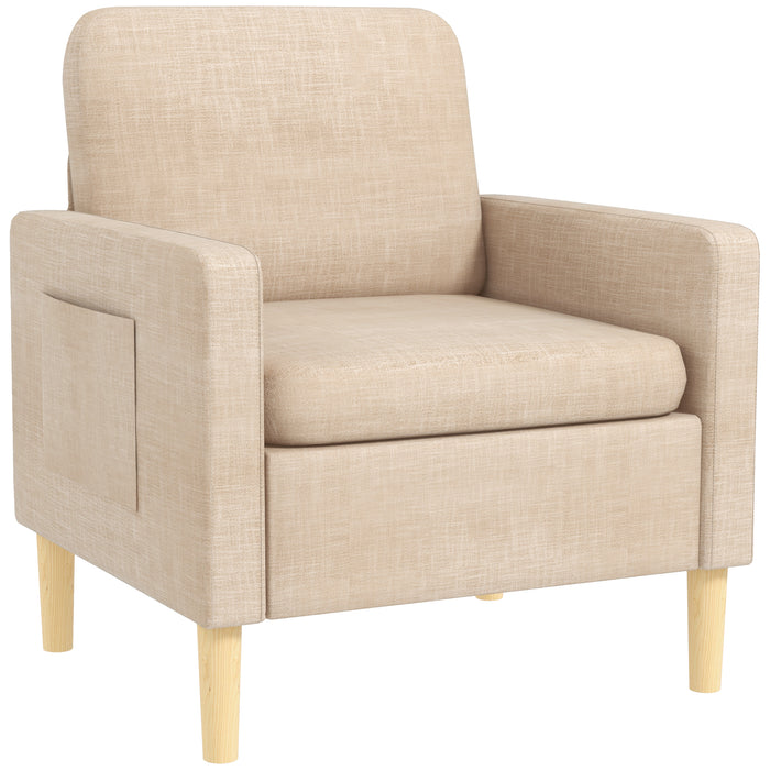 Comfy Beige Upholstered Accent Chair - Modern Fireside Armchair for Relaxation - Perfect for Living Room, Bedroom, or Home Office