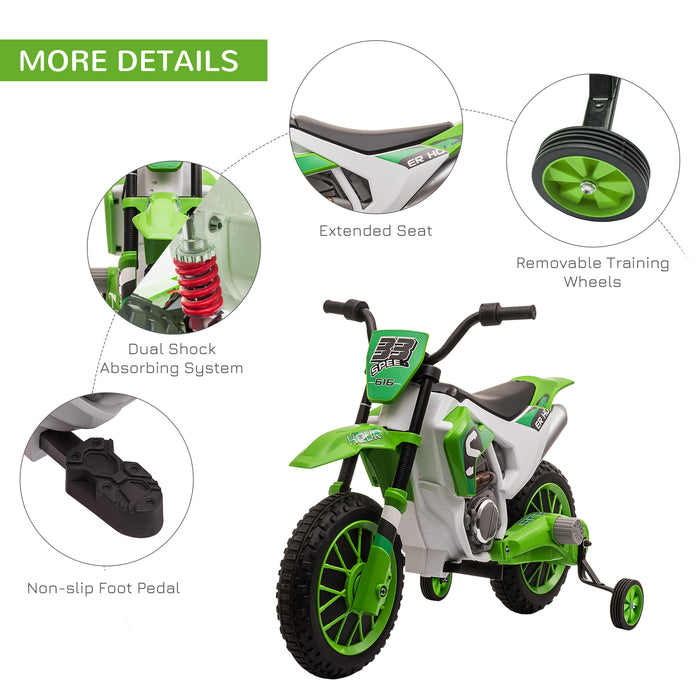 Kids Electric Motorbike with Training Wheels - 12V Battery-Powered Ride-On Motorcycle Toy, Green - Ideal for Children Aged 3-5 Years