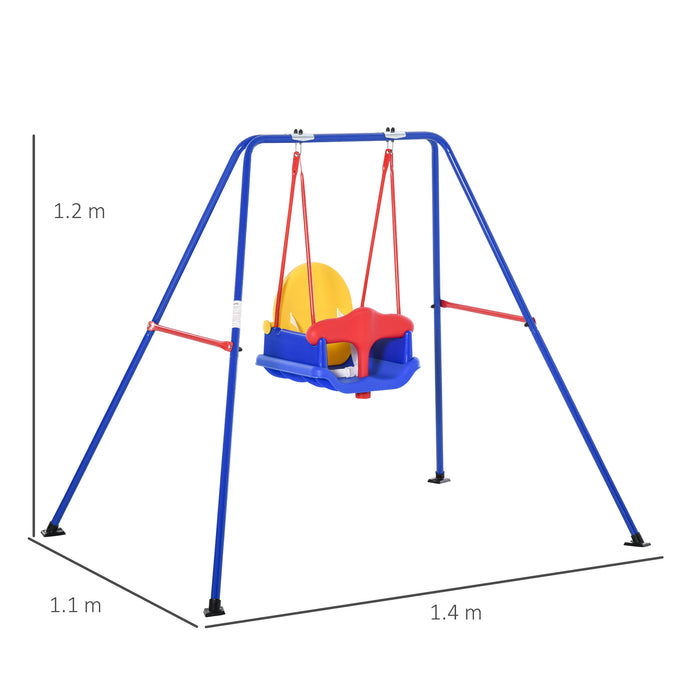 Kids Metal Swing Set with Safety Harness and Baby Seat - Sturdy A-Frame Design for Outdoor Play - Ideal for Backyard Entertainment and Child Development