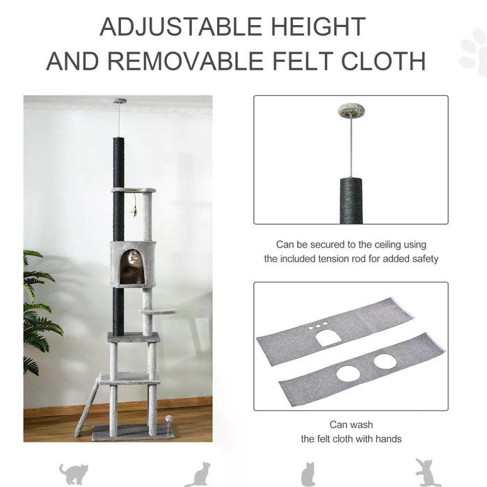 Extra-Tall 255cm Cat Climbing Tree - Adjustable Kitty Activity Center with Double Condo & Rest Post - Ideal Floor-to-Ceiling Cat Climber Toy for Playful Felines