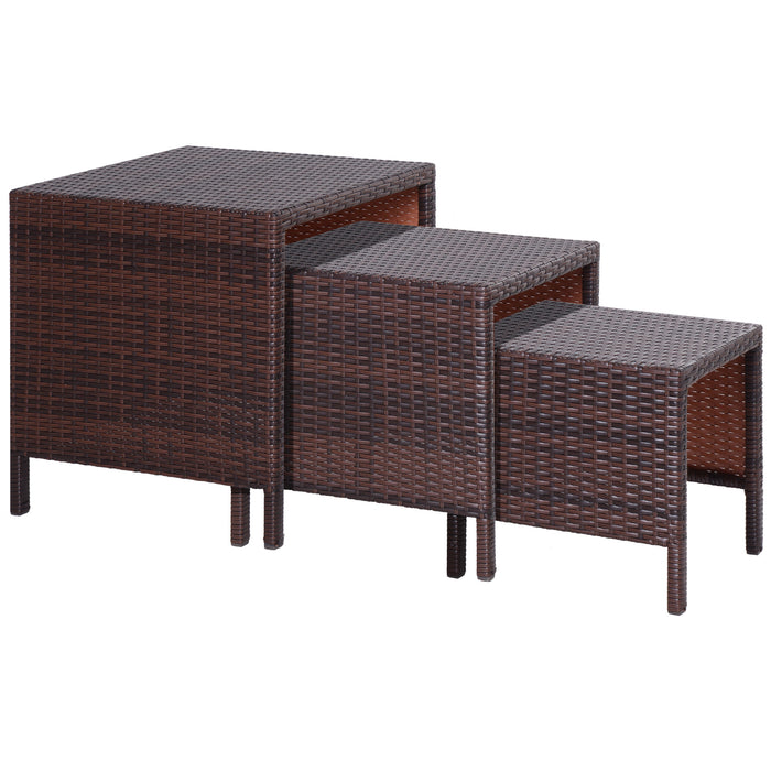 Rattan Tea Table Set - 3-Piece Wicker Nesting Tables for Patio & Garden - Stylish Outdoor Side Tables for Entertaining & Relaxation