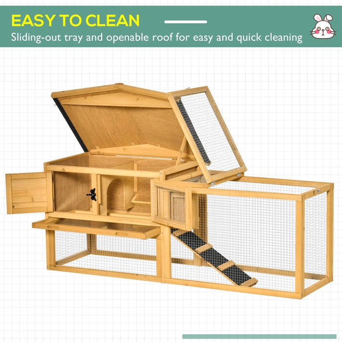 Wooden 2-Level Hutch for Small Animals - Weatherproof Roof, Outdoor Run, Pull-Out Tray, Ramp - Ideal for Rabbits, Guinea Pigs, and Pets Needing Space