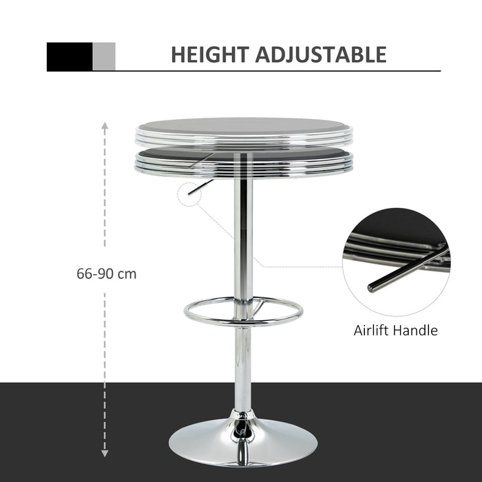 Adjustable Round Pub Table with Faux Leather Top - Counter Height Dining or Bar Furniture with Footrest - Ideal for Home Dining Room or Home Bar Entertaining