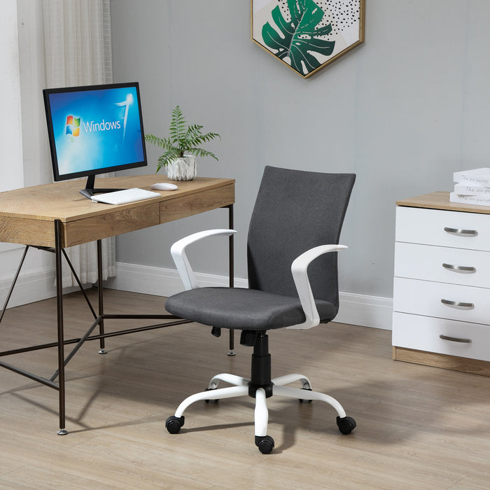 Ergonomic Linen Swivel Task Chair - Adjustable Height & Wheeled Computer Desk Chair with Arms, Dark Grey - Comfortable Home Office and Study Seating Solution