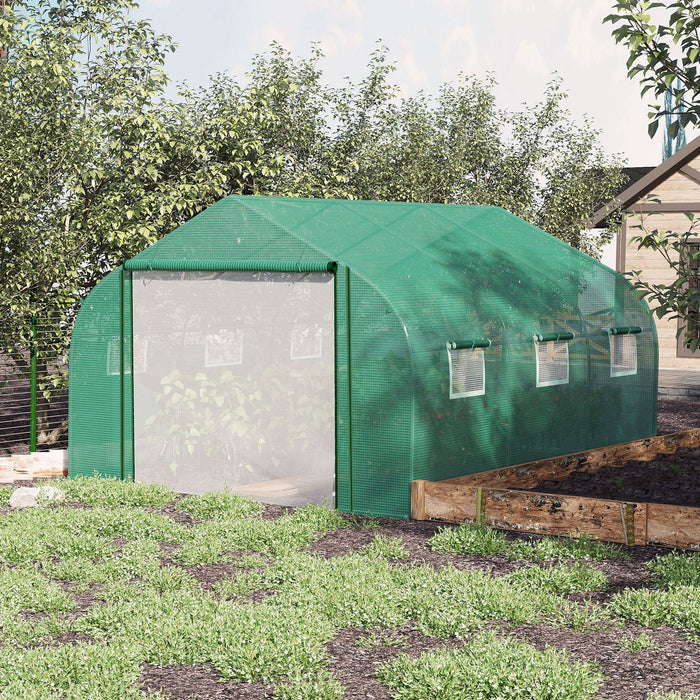 Walk-in Polytunnel Greenhouse with PE Cover - Durable Outdoor Structure with Roll-Up Door & 6 Ventilated Windows, 3.5x3x2m - Ideal for Season-Extended Gardening & Plant Protection