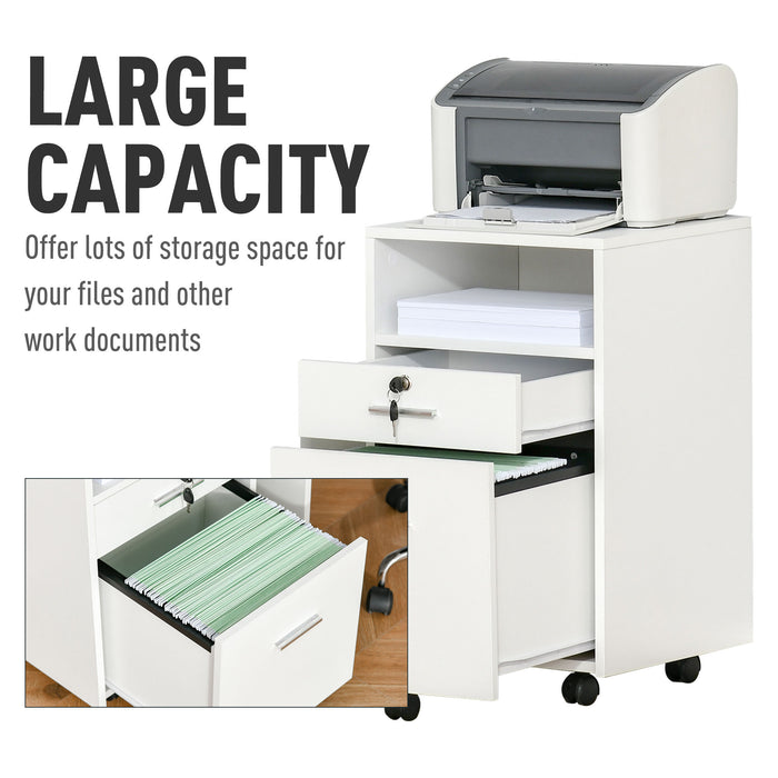 Lockable Mobile File Cabinet - Ample Storage Unit for Home and Office Files - Ideal for Bedroom, Living Room, and Workspace Organization (39.5x40x60cm, White)