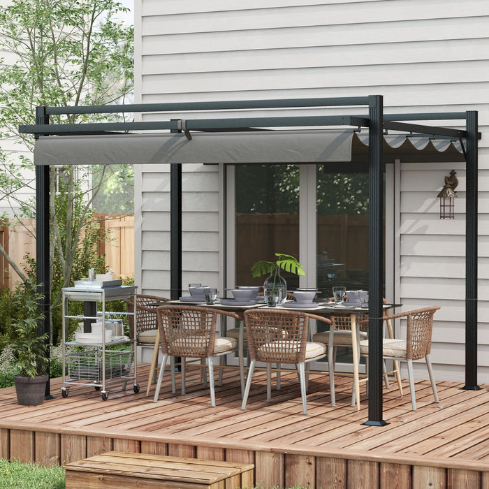 Retractable 3x3m Pergola Gazebo - Aluminium Frame Garden Shelter for Outdoor Living - Ideal for Patios, Decks, and Grill Areas, Dark Grey