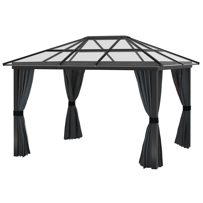 Hardtop Gazebo 3 x 3.6m - UV Resistant Polycarbonate Roof, Aluminium Frame, Garden Pavilion - Includes Mosquito Netting and Curtains for Outdoor Relaxation and Entertaining