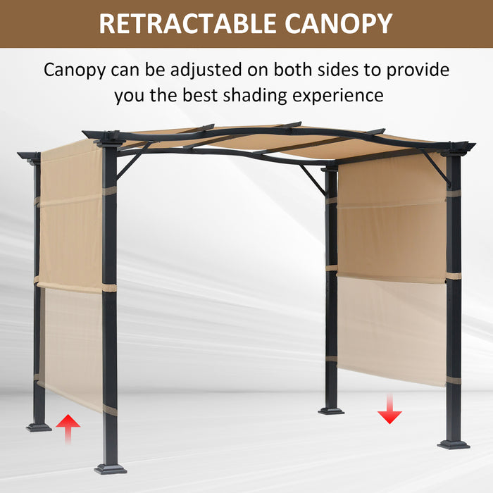 Retractable Pergola Gazebo with Dual Adjustable Canopies - Steel Frame, Khaki Overhead Sun Shade, 3x2.45x2.3 meters - Ideal for Garden and Backyard Comfort