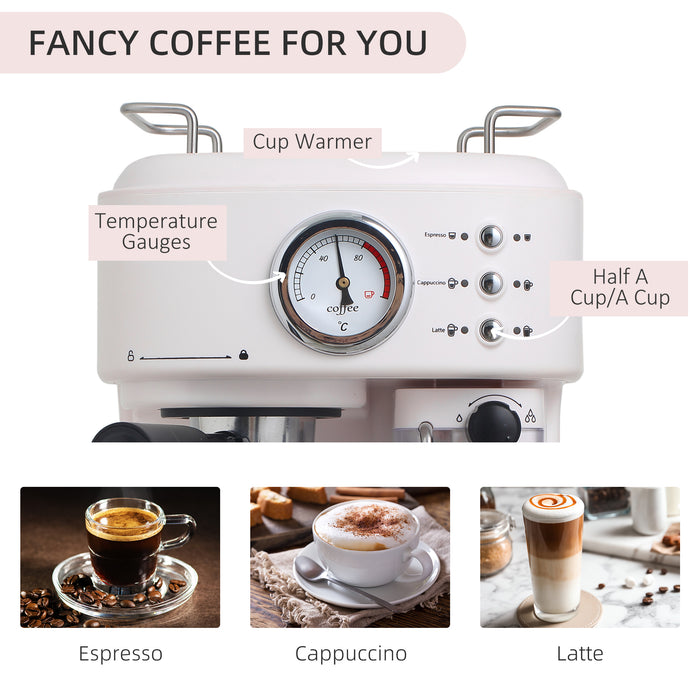 5 Pc Coffee Machine with Espresso, Cappuccino & Latte Options - Includes Milk Frothing Steamer, 1.5L Water Tank, 1250W - Perfect for Home Baristas & Coffee Lovers