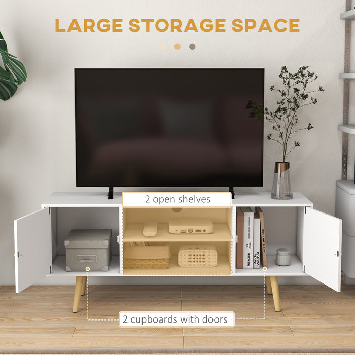 TV Stand with Wood Legs - Accommodates 55-Inch TVs, Storage Shelves - Stylish Living Room Organization Solution