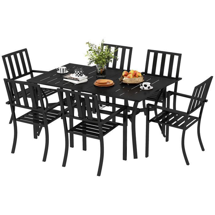 7-Piece Outdoor Dining Set with Umbrella Hole - Garden Table and 6 Chairs for Poolside Enjoyment - Perfect for Patio Gatherings and Al Fresco Dining, Black