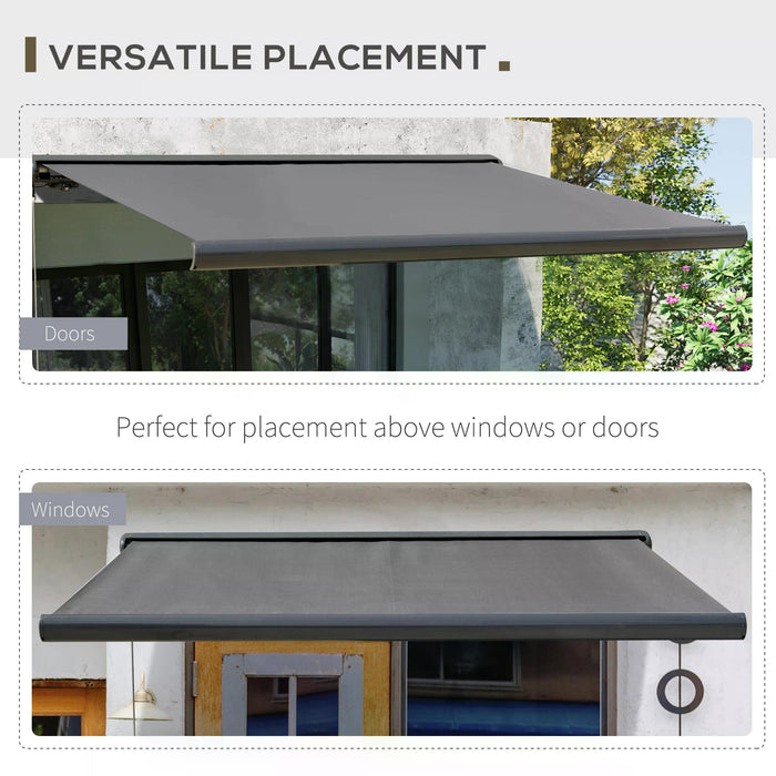 Motorised Retractable Awning - 350x300cm Grey Electric Patio Sun Shade with Remote Control - Ideal for Doors, Windows, and Outdoor Comfort