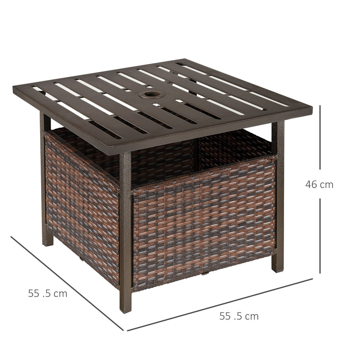 Rattan Wicker Patio Coffee Table with Umbrella Hole - Outdoor Furniture for Garden and Backyard - Elegant Brown Design for Entertaining and Leisure