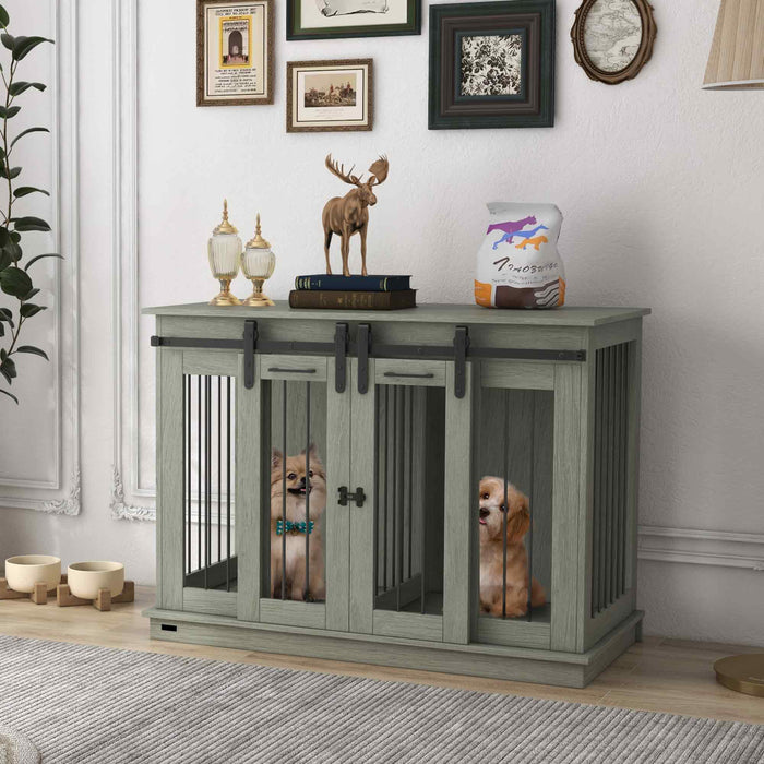 Heavy-Duty Wooden Dog Crate Furniture - Dual-Size Canine Enclosure for Large and Small Breeds - Stylish Pet Habitat for Home Comfort and Safety