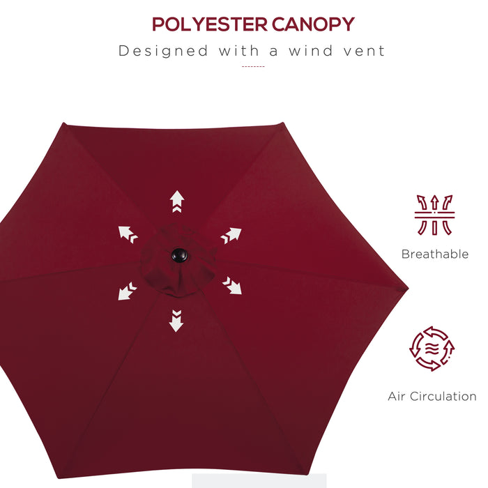 Wine Red 2.7M Tilting Parasol - Outdoor Sun Shade Umbrella with Aluminum Frame and Hand Crank - Ideal for Garden, Patio, and Deck Protection