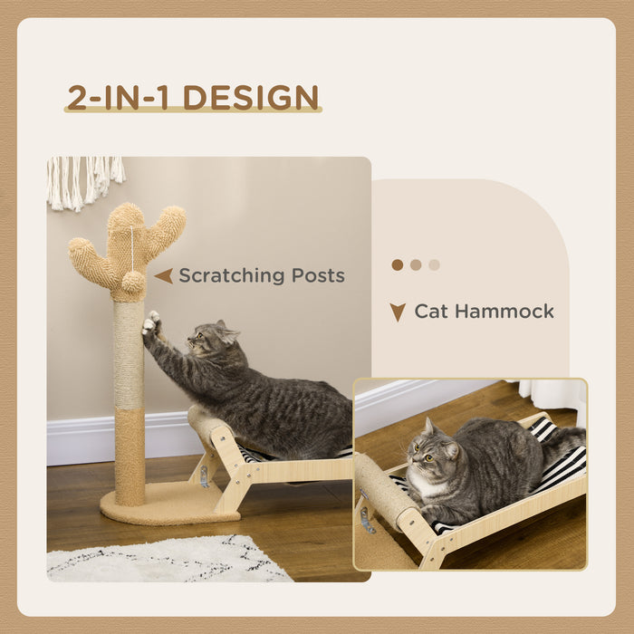 Cactus-Themed 2-in-1 Cat Scratching Post with Cozy Hammock Bed - Durable Cat Condo Tower for Climbing and Lounging - Perfect for Indoor Cats and Playful Kittens