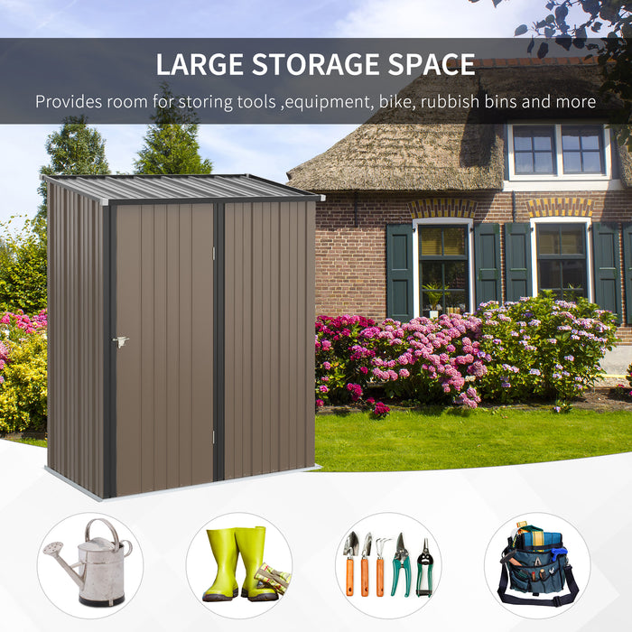 Corrugated Steel Garden Shed 5x3 ft - Metal Patio Storage with Durable Roof, Lockable Door, Brown - Secure Organizer for Outdoor Tools and Equipment