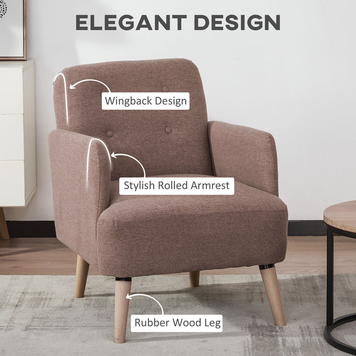 Upholstered Armchair with Birch Wood Legs - Plush Padded Seat & Buttoned Mid-Back Design in Light Brown - Ideal for Cozy Living Room Seating