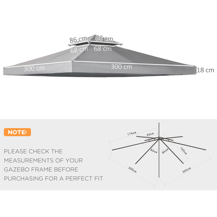 Gazebo Canopy Replacement Roof - 3x3m Deep Grey Top Cover, Weather-Resistant - Ideal for Outdoor Events and Garden Shade