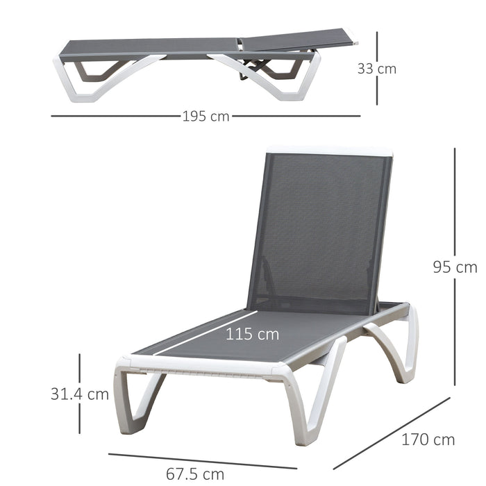 Adjustable Back Portable Chaise Lounge - Breathable Texteline Material in Light Grey - Ideal for Outdoor Relaxation and Comfort