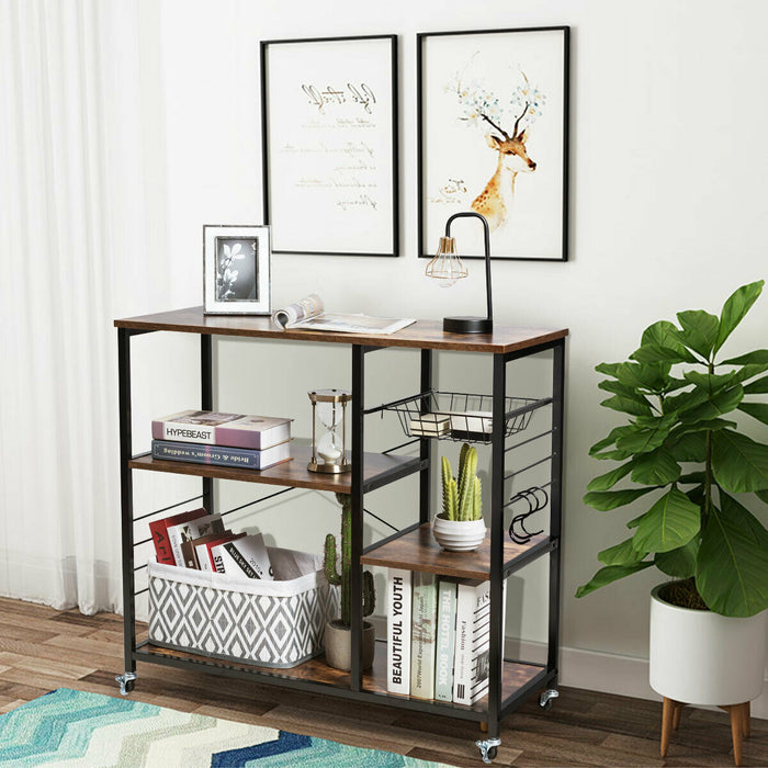 Industrial Style Storage Unit - Mobile and Lockable Wheels with Basket Feature - Ideal for Space-Saving Organization Solutions