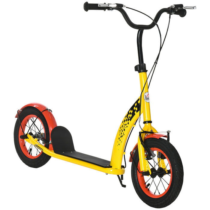 Kids Kick Scooter with Dual Braking System - Adjustable Height, Inflatable 12" Rubber Wheels, Perfect for Ages 5+ - Vibrant Yellow for Active Outdoor Fun