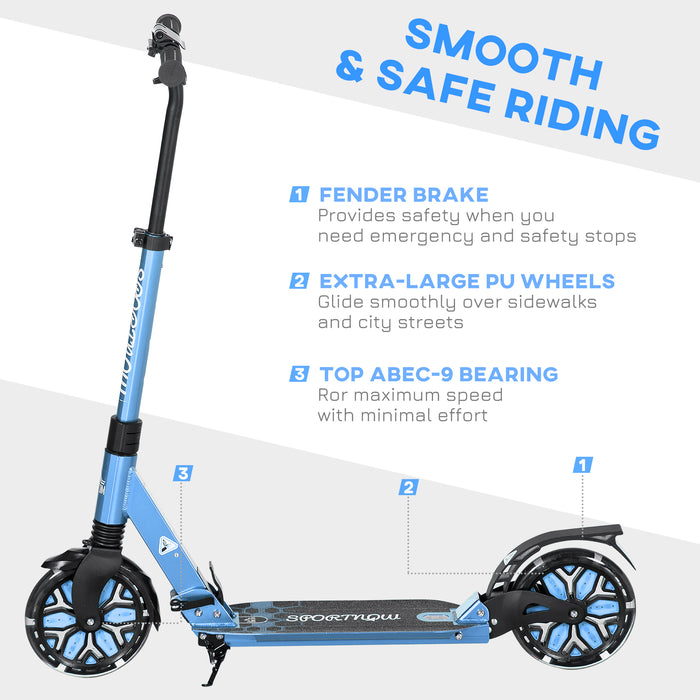 Foldable Kick Scooter with One-Click Mechanism - Adjustable Handlebar, Kickstand, Dual Shock Absorption, Large 200mm Wheels, ABEC-9 Bearings - Smooth Ride for Commuters and Urban Travelers