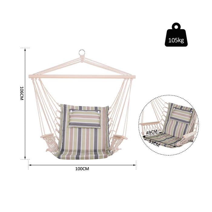 Stylish Garden Hanging Hammock Chair - Durable Thick Rope with Wooden Armrests and Wide Seat - Perfect for Outdoor Relaxation and Comfort