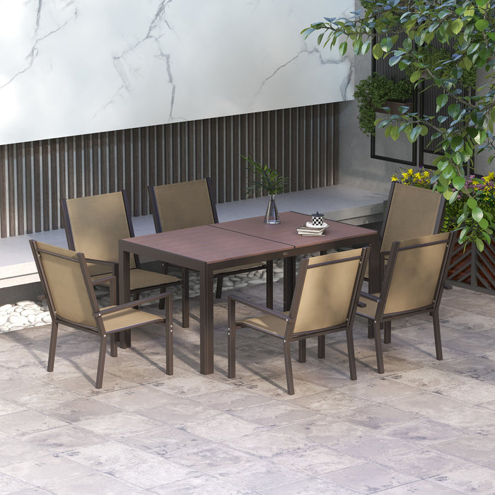 7-Piece Garden Dining Set - Wood-Plastic Composite Table with Texteline Armchairs - Outdoor Entertaining for Family and Friends