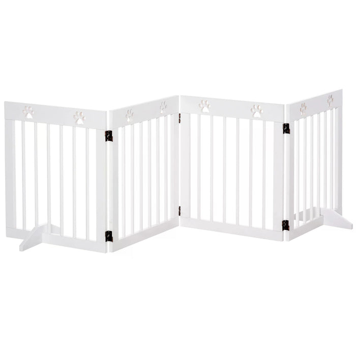 4 Panel Folding Wooden Pet Gate - Freestanding Barrier for Dogs with Support Feet - Ideal for Stair Safety and Room Separation