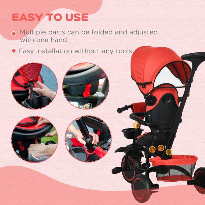 7-in-1 Kids Tricycle - Rotatable Seat, Adjustable Handle, Safety Harness, Detachable Canopy, Semi-reclining Footrest - Versatile Baby Trike for Active Toddlers