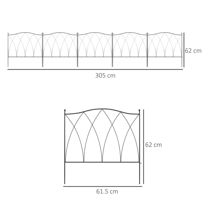 Rustproof Metal Decorative Fencing - 5-Piece Black Outdoor Picket Panels for Garden & Flower Bed Borders - Animal Barrier Landscape Edging