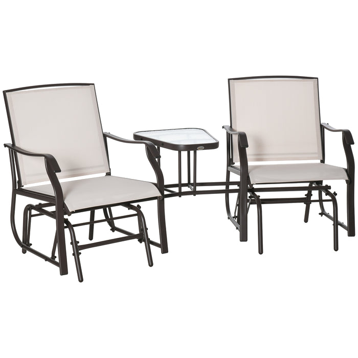 Outdoor Garden Glider Bench - Double Rocking Chair with Center Table for Backyard & Patio - Beige Conversation Set for Relaxation and Leisure