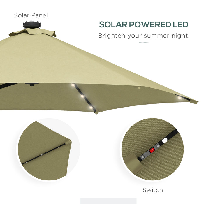 Cantilever Garden Umbrella with Solar-Powered LED Lights - 3m Outdoor Parasol, Includes Cross Base & Waterproof Cover, Beige - Ideal Shade Solution for Patios and Backyards