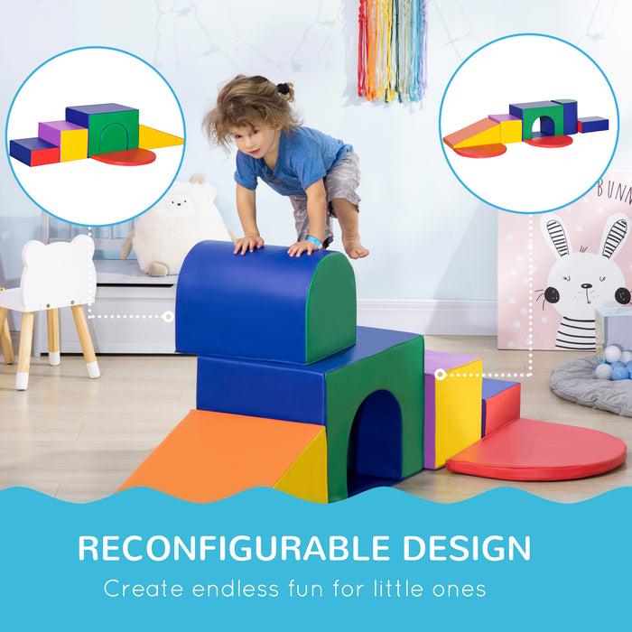 7-Piece Toddler Soft Play Set - Climb and Crawl Foam with Stairs and Ramp - Colorful, Educational Activity Toys for Preschoolers and Babies