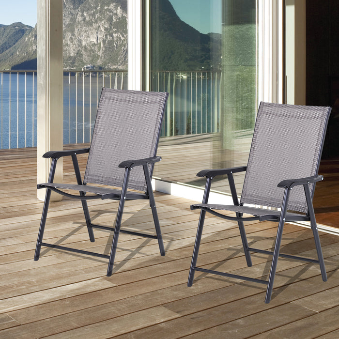 Foldable Garden Chair Duo with Metal Frame - Outdoor Patio and Park Seating - Space-Saving Yard & Dining Furniture Set in Grey