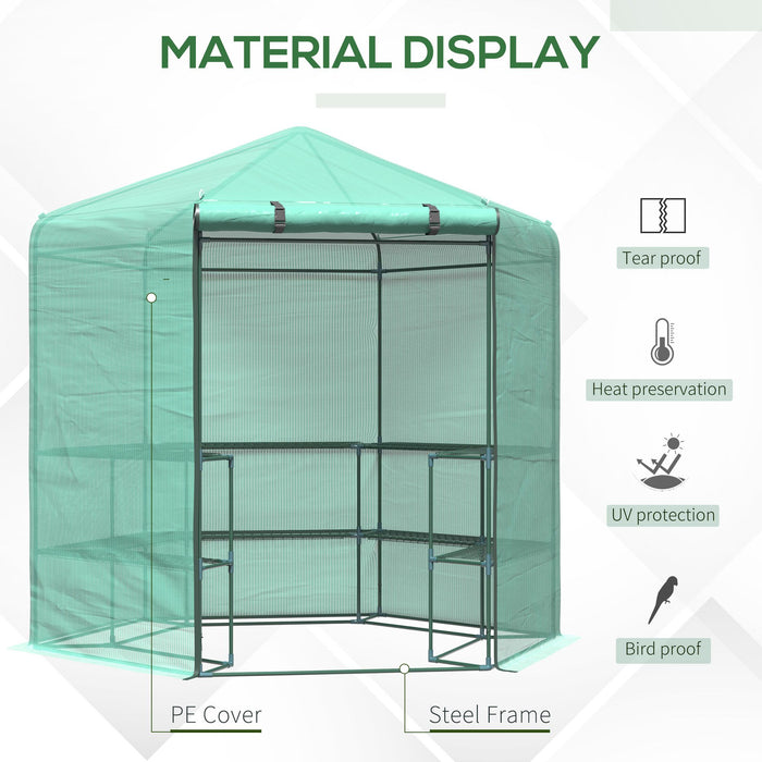 Hexagon Walk-In Greenhouse - PE Cover, Flower & Plant Growth Enclosure with Zippered Door - Perfect for Gardeners, 225x194x215 cm