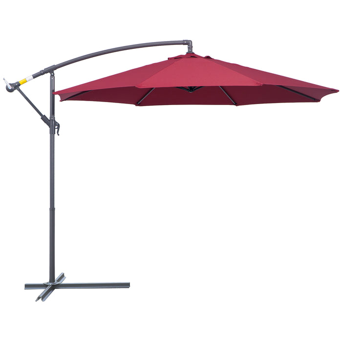 3m Garden Banana Parasol - Hanging Cantilever Umbrella with Crank Handle, Cross Base, Wine Red - Ideal for Outdoor Sunshade and Patio Use