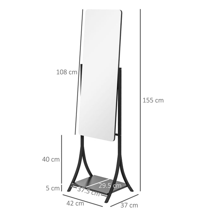 Full-Length Free Standing Dressing Mirror with Adjustable Angle - Spacious Storage Shelf - Ideal for Bedroom, Living Room, or Hallway Décor and Convenience