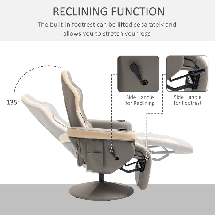 Manual Recliner - PU Leather Lounge Armchair with 360° Swivel and 135° Reclining Function - Adjustable Leg Rest for Optimal Comfort