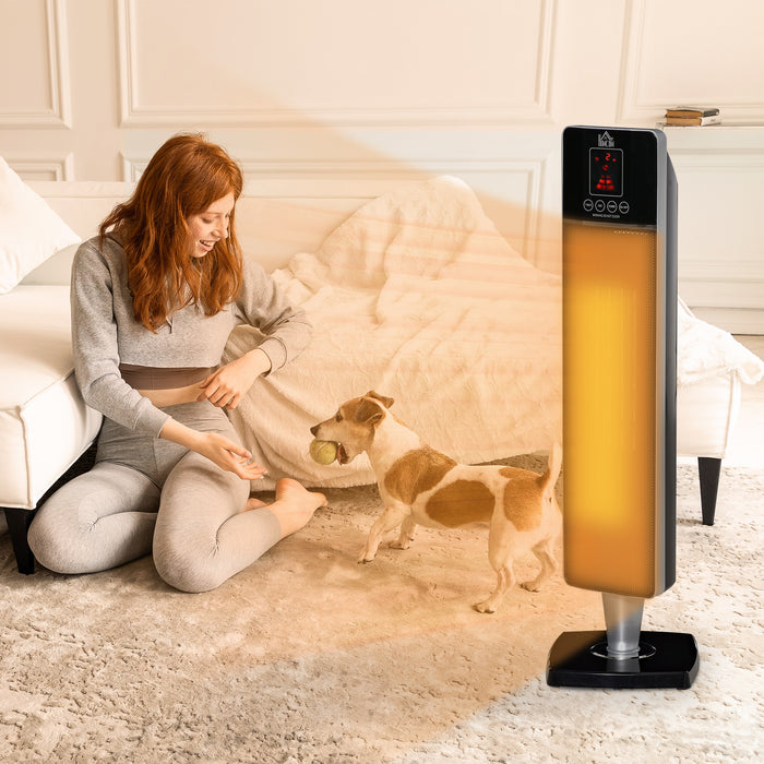 Ceramic Tower Heater with Oscillation - Remote-Controlled Space Heater with 8-Hour Timer, Safety Features - Ideal for Home Overheat & Tip-Over Protection, Dual Heating Modes (1000W/2000W), Black