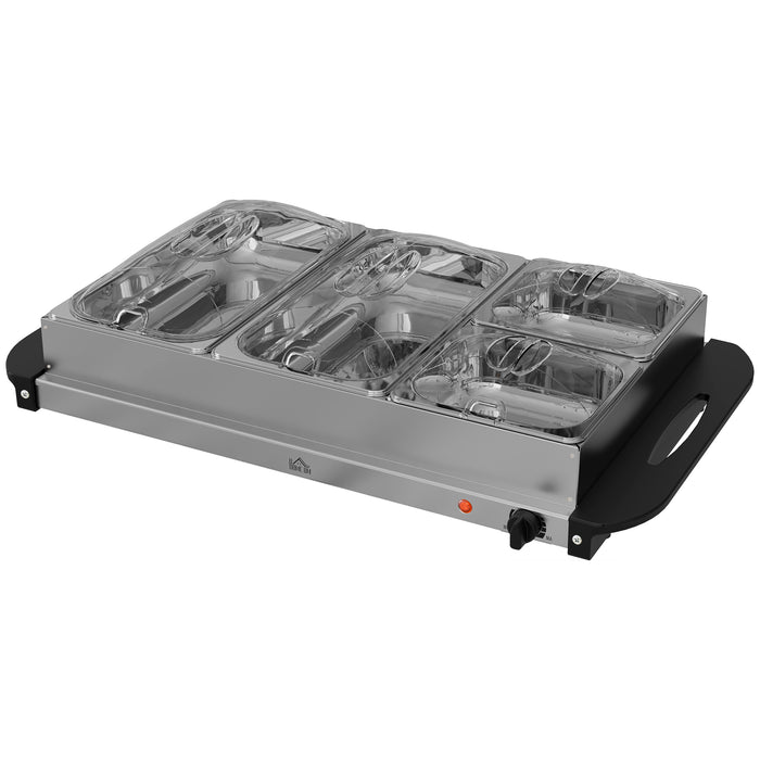 Electric 4-Tray Buffet Server with Plate Warming Feature - Cool-Touch Handles, Adjustable Temp, 300W Power - Ideal for Catering and Family Gatherings