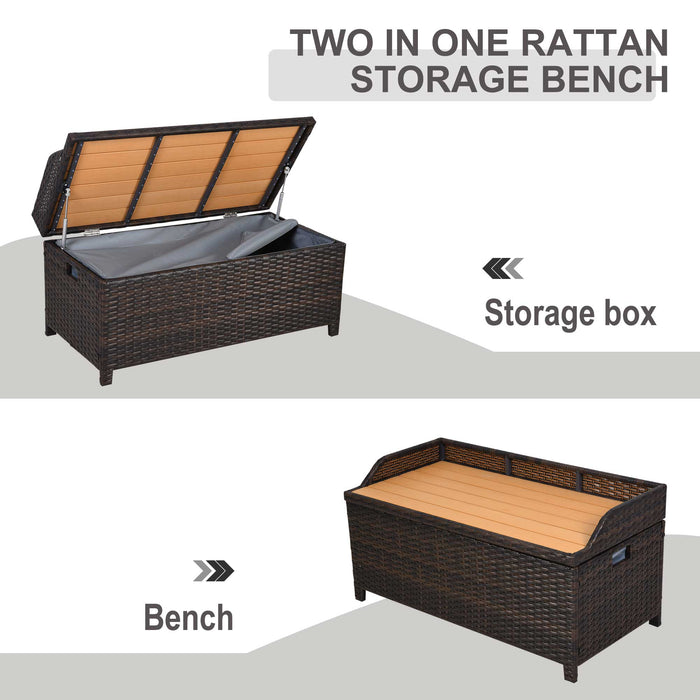 Outdoor PE Rattan Wicker Storage Bench - Comfy Cushioned Seating with Spacious Interior - Ideal for Patio Organizing and Relaxation