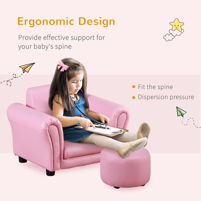 Toddler Chair with Free Footstool - Plush Kids Sofa Set and Armchair in Pink for Seating & Gaming - Perfect for Children's Room and Play Areas