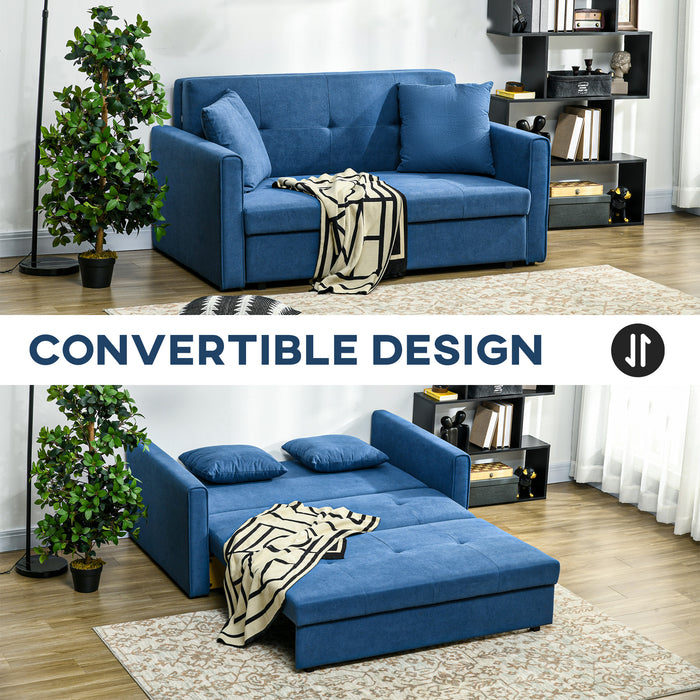 Convertible Fabric Loveseat Sofa Bed with Cushions - 2-Seater Settee with Hidden Storage, Modern Design - Ideal for Guest Room, Dark Blue