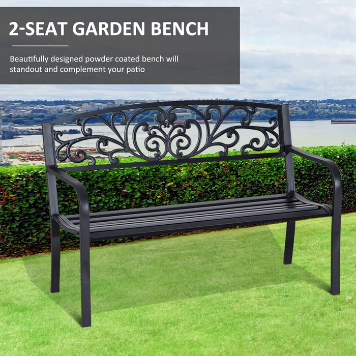 2-Seater Metal Garden Park Bench - Porch and Patio Seating Outdoor Furniture - Weather-Resistant Comfort for Couples and Friends