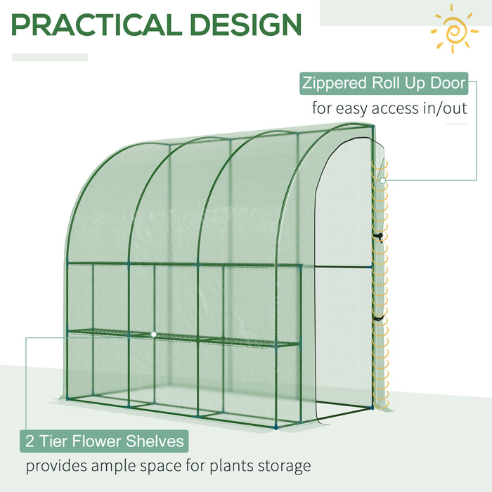 Walk-In Lean-to Garden Tunnel Greenhouse - Durable PE Cover with Roll-Up Zippered Door, 214 x 120 x 215 cm - Ideal for Extended Growing Season and Protecting Plants