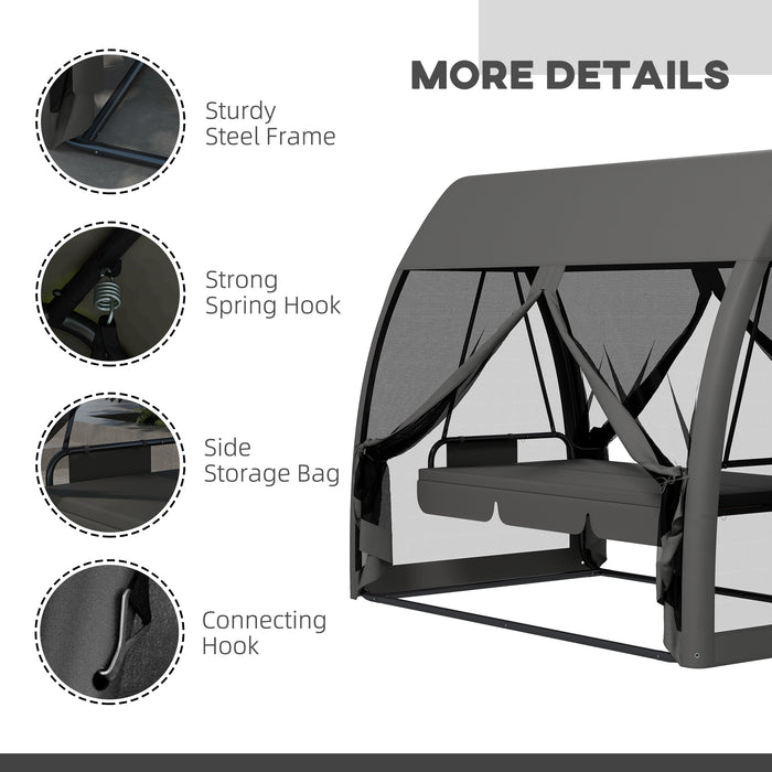 3 Seater Swing Chair with Convertible Bed Feature - Garden Rocking Bench with Water-Resistant Canopy & Mosquito Protection - Perfect for Outdoor Relaxation and Entertaining