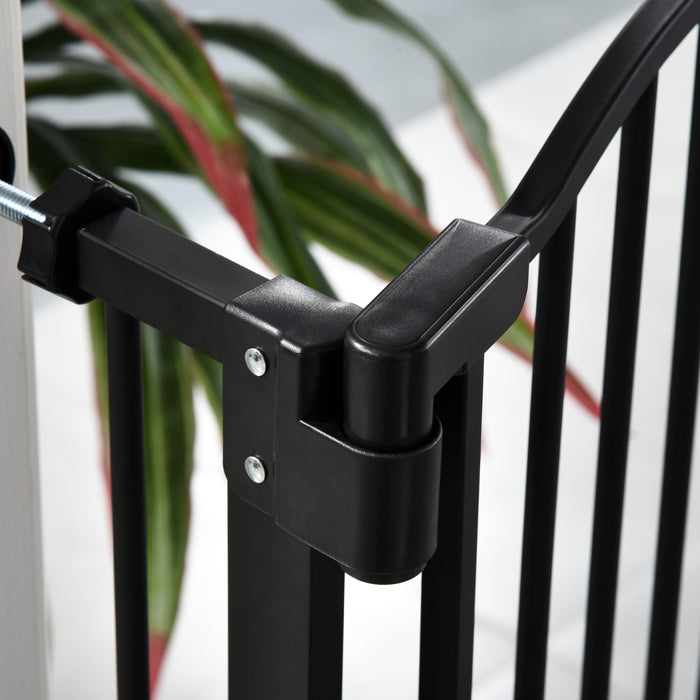 Adjustable 74-84cm Metal Pet Gate with Auto-Close - Double-Locking & Easy-Open Safety Barrier - Ideal for Stairs and Door Frames in Home, Black